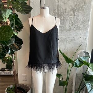 Aqua Black Feather-Trim Camisole
